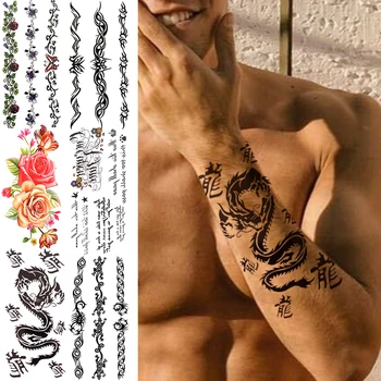 3D Zmaj Začasne Tetovaže Za Moške, Fant, Otroci Trte Totem Cvet Totem Pesem Ponaredek Tattoo Nalepke DIY Edinstven, Nepremočljiva Tatoos Roko
