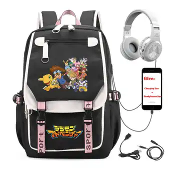 Polnjenje prek kabla USB najstnikov Laptop packsack anime Digimon Avanturo nahrbtnik Ženske moški Potovanja Nahrbtnik študent Šolsko knjigo Vrečko
