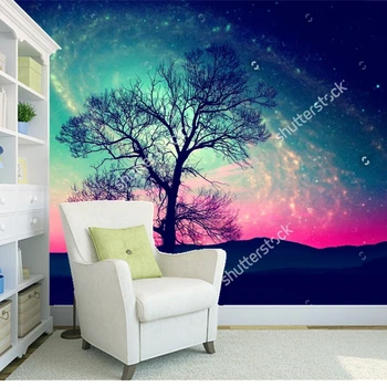Po meri naravno krajino ozadje,Zvezde in dreves,foto zidana za dnevno sobo, spalnica ozadju stene nepremočljiva ozadje