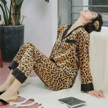 Vintage Leopard Sleepwear Natisnjeni Pižamo Določa Negliže Seksi Perilo More Hlače Xxl Hišna Obleke Domov Oblačila
