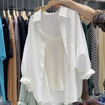 Ženska Oblačila PEIRESA vrh kakovostne bombažne Majice Barva Oversize Srajce Svoboden Plus Velikost Bluze za Ženske