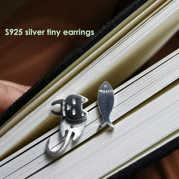 Moda 100% 925 sterling srebro ribe mačka uhani za ženske, Srebro 925 nakit stud uhani drobne earing za žensko dekle