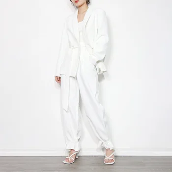 Donsignet Bele Hlače Obleke Temperament Pade Nov Modni Visoki Pas Širok Noge Hlače Dva Kosa Obleko za Ženske