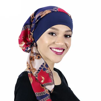 Muslimanske Ženske Tiskanja Turban Klobuk Headscarves Pre-Vezani Raka Kemo Beanies Kape Pokrivala Headwrap Prekrita Z Izgubo Las