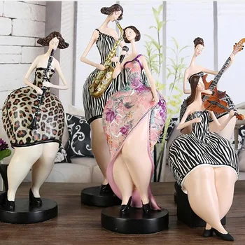 Povzetek Kitaro, Violino Band Fat Lady Kiparstvo Glasbe Znak Umetnosti Figurice Smolo Art&Craft Sodobne Preprost Doma Dekoracijo modela