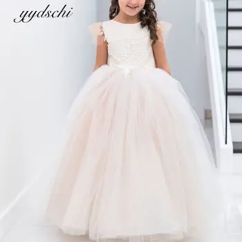 2022 Cvet Dekle Obleko Otrok Bridemaid Poročne Obleke Za Otroke Til Appliques Halje Prvo Obhajilo Dekleta Stranka Obleke