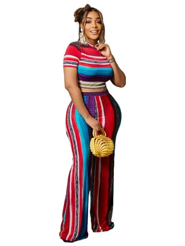 2 Delni Set Afriška Oblačila Ženske Crop Tops In Širok Noge Sopihanje Obleko Poletje Barve Prugasta Tiskanja Dashiki Afriška Oblačila Obleke