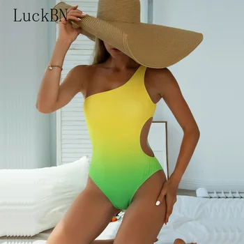 Enega Kosa Gradient Barve, Kopalke Povodcem Votlih Kontrastne Barve Seksi Suh Eno-ramo Bikini Multicolor Kopalke 2022 Nova
