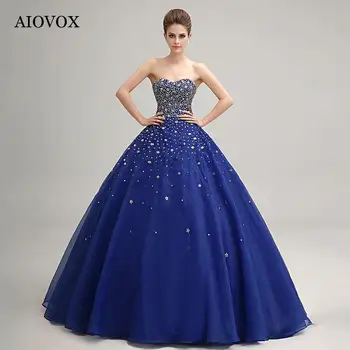 AIOVOX Formalno Beading Modro Žogo Obleke Večerne Obleke Appliques Sweetheat Prom Obleke Za Ženske Tla-Dolžina Vestidos De Noche