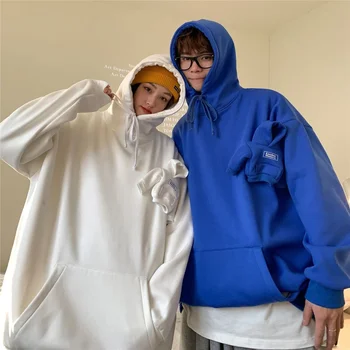 2022 Moške Bombaž Priložnostne Hooded Hoodies Nekaj Oblačil Svoboden Študent Puloverju Žep Dekoracijo Coats Prevelik Sweatshirts