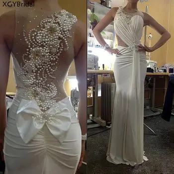 Nov Prihod Elegantno Belo Večerne Obleke Spandex morska deklica 2021 Posebne Priložnosti Kristalno Biseri odklon til Nazaj Stranka obleko