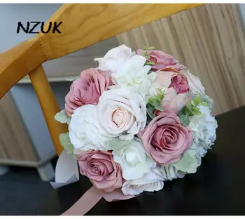 NZUK Prašnih Rose Poročni Šopek 2022 Novo Buque Noiva Svile Rose Potonike Umetno Cvetje Za Poročni Šopek Dodatki
