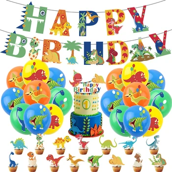 Dinozaver Baloni Nastavite Jungle Safari Fant Birthday Balon je Eden 1. Rojstni dan Dino Baloon Happy Birthday Dekor Otroci Fantje Torto vstavite