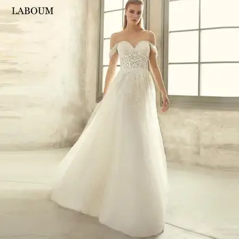 LaBoum Romantično Ljubica Til Poročne Obleke 2023 Off Ramo Princesa Poročne Halje Čipke Appliques Vestido De Novia