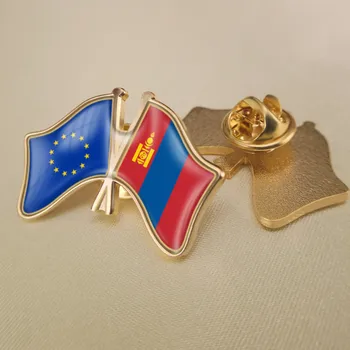 Evropske Unije in Mongolija Prečkal Dvojno Prijateljstvo Zastav Broška Značke broške