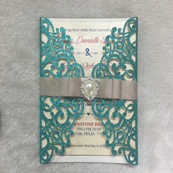 vroče prodaja elegantno bleščice mint zeleni laser cut poročno vabilo kartice 50pcs s sredstev za poročno dekoracijo