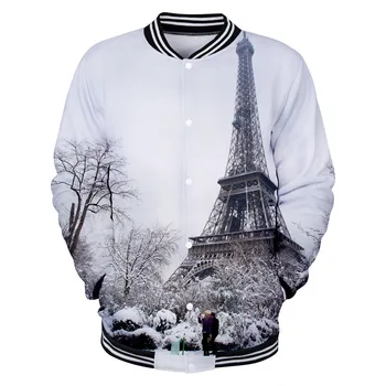 Francija Pariz, Eifflov Stolp 3D Jakno Plašč Slavni La Tour Eiffel Hip Hop Majica Prevelik Hoodies blagovne Znamke Oblačila Jakne