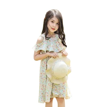 Dekliška oblačila, obleko modne sladko cvjetnim off-ramo princesa obleke 2-7years Beibei novo korejska različica Kakovosti otroka oblačila