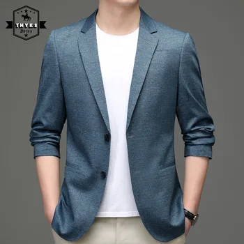Mens Formalno Jakno Modra Slim Fit Priložnostne Kakovostno Obleko Korejski Moda Blazerji Beloprsi Singl Coats Elegantno Luksuzni Outwear