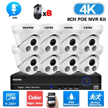 8CH 4K POE Dome Kamera nastavitve Sistema 8MP Barve Noč Noč CCTV Video Nadzor Kit 4K Zunanji IP Varnostna Kamera nastavitve Sistema 4CH