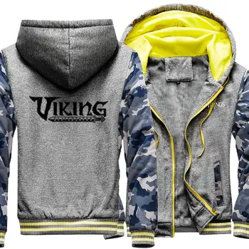Vikingi Letnik Tiskanja Hooded Mens Priložnostne Hip Hop Jopiči 2022 Pozimi Toplo Debel Plašč Prikrivanje Ulične Zadrgo Moški Puloverji S Kapuco
