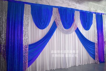 Poroka Ozadje s kraljevsko modra swags fazi zavesa s srebrno bleščica Poroka Dekoracija