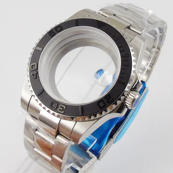 Za NH35 NH36 40 mm Watch Primeru Zapestnica Navaden Safirno Steklo Brušena Black Vstavite Odprite Vijak Nazaj Zložljiva Sponke