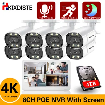 4k Ultra HD, 8mp Varnostne Kamere Poe Cctv kamer 8 Kanal Xmeye LCD Zaslon NVR Za Barvo Night Vision POE IP Kamero Nastavite