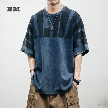 Japonski Ulične Visoke Kakovosti Stiski Prevelik T-Shirt Pismo Tiskanja Harajuku Kratkimi Moda Vrhovi Moških Oblačil