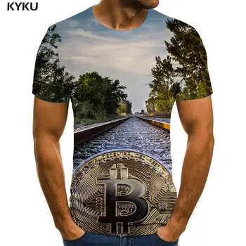 KYKU blagovne Znamke Bitcoin T-shirt Moški Krajine zabavne majice Modro Nebo Tshirt Natisnjeni Harajuku T-majice 3d Mens Oblačila Hip hop Kul