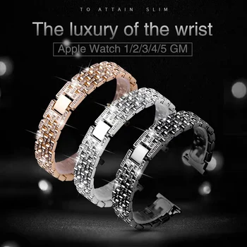 Iz nerjavečega jekla, Trak Za Apple watch 6 band 44 mm 40 mm iwatch serice 5 4 3 ženske diamantni pas za apple watch trak 38 mm 42mm