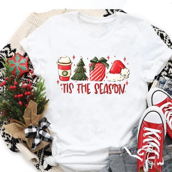 V Sezoni Božič Majica Aparat za Santa Božič Drevo Tshirt Srčkan Božič Božič Tee Počitnice Vrhovi Majice za Ženske Priložnostne Tee L
