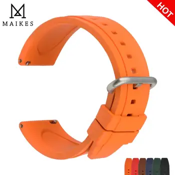 MAIKES 20 mm 22 mm Oranžno srebrne sponke Fluor Kavčuk Watch Trak Moški Ženske Hitro Sprostitev Pomlad Bar Šport Nepremočljiva Watchband