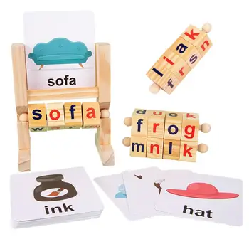 Montessori Fonetična Branje Bloki Predenje Abeceda Pismo Bloki Z Flashcards Predenje Pogled Besed, Črkovanje Igre Za Otroke