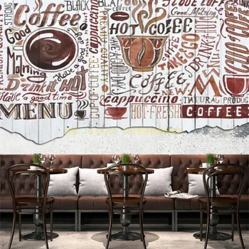 Ameriški Doodle Kave Temo Lesa Odbor Ozadje Ozadje 3D Cafe Priložnostne kavarna Restavracija Industrijske Dekor Stene Papirja